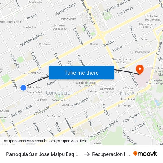Parroquia San Jose  Maipu Esq Lincoyan to Recuperación HGGB map