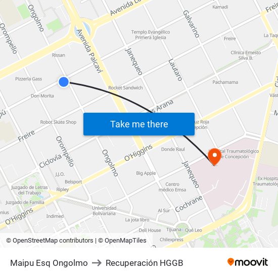 Maipu Esq Ongolmo to Recuperación HGGB map