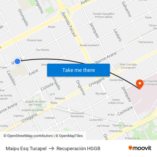 Maipu Esq Tucapel to Recuperación HGGB map