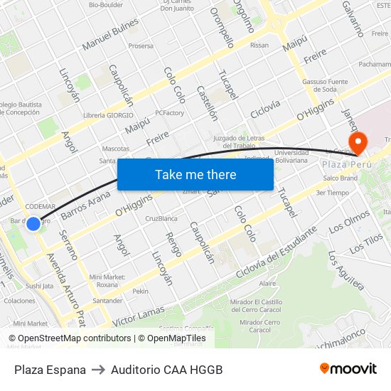 Plaza Espana to Auditorio CAA HGGB map
