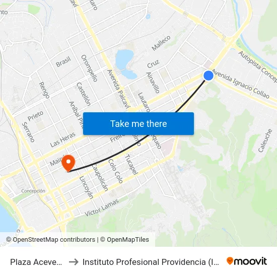 Plaza Acevedo to Instituto Profesional Providencia (Ipp) map