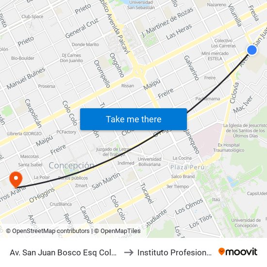 Av. San Juan Bosco Esq Colegio Salesiano Concepcion to Instituto Profesional Providencia (Ipp) map