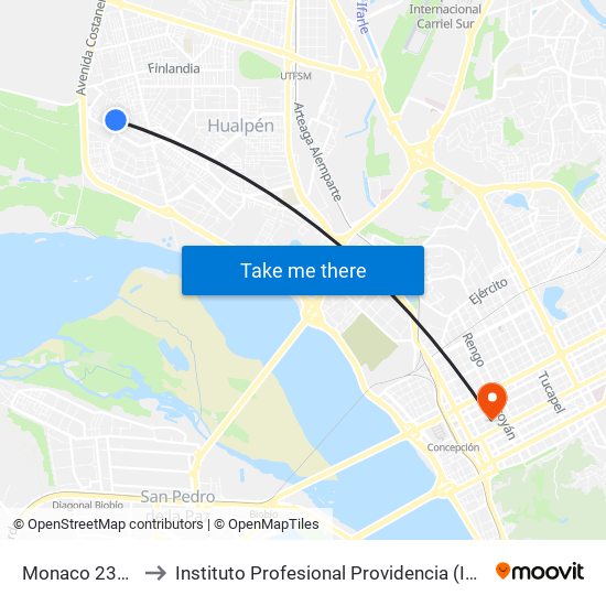 Monaco  2384 to Instituto Profesional Providencia (Ipp) map