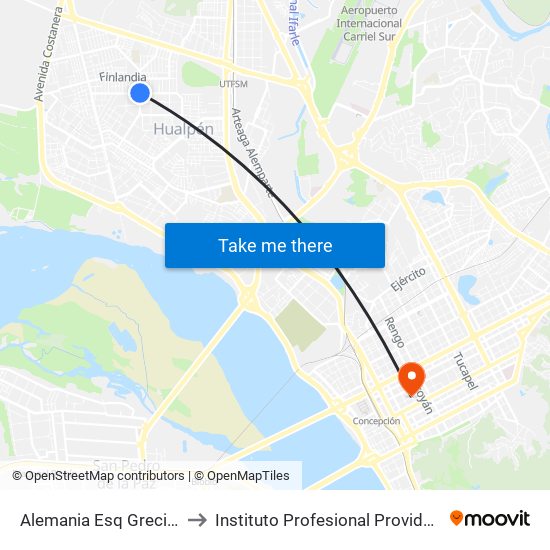 Alemania Esq Grecia Norte to Instituto Profesional Providencia (Ipp) map
