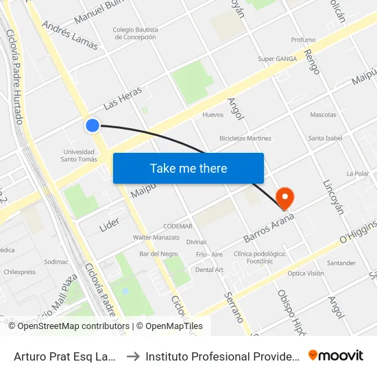 Arturo Prat Esq Las Heras to Instituto Profesional Providencia (Ipp) map