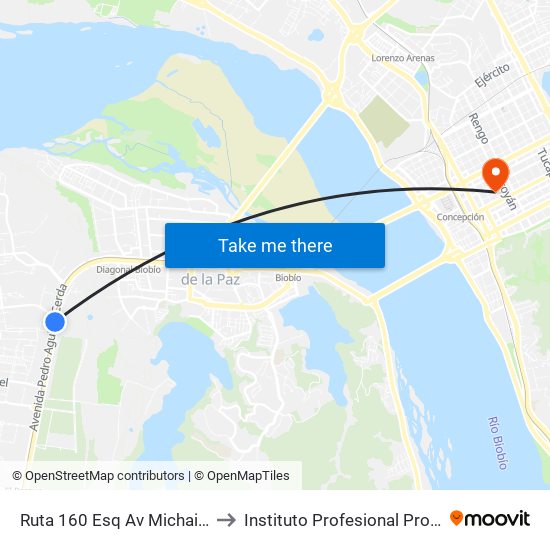 Ruta 160 Esq Av Michaihue  Poniente to Instituto Profesional Providencia (Ipp) map