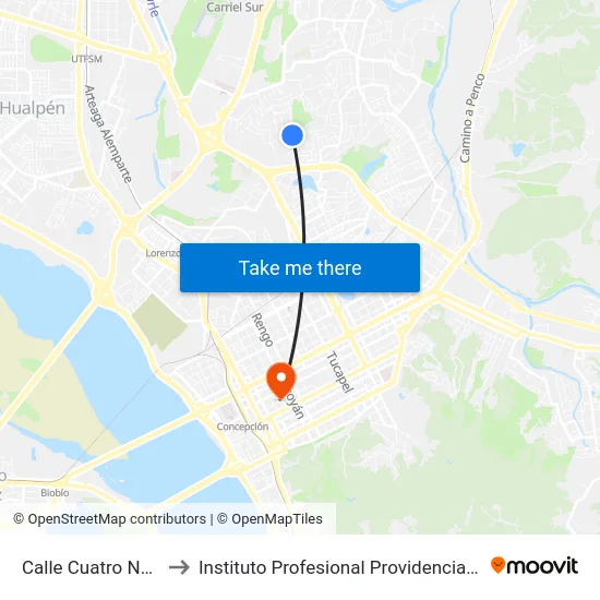 Calle Cuatro  Norte to Instituto Profesional Providencia (Ipp) map