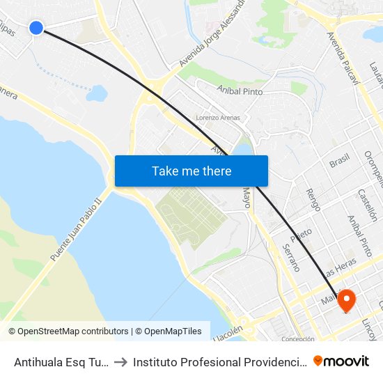 Antihuala Esq Tulpan to Instituto Profesional Providencia (Ipp) map