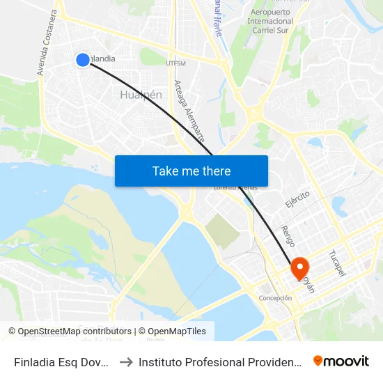 Finladia Esq Dover  Sur to Instituto Profesional Providencia (Ipp) map