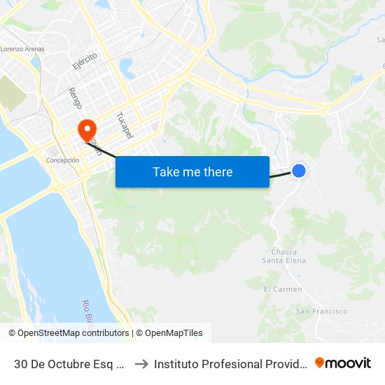 30 De Octubre Esq Los Tilos to Instituto Profesional Providencia (Ipp) map