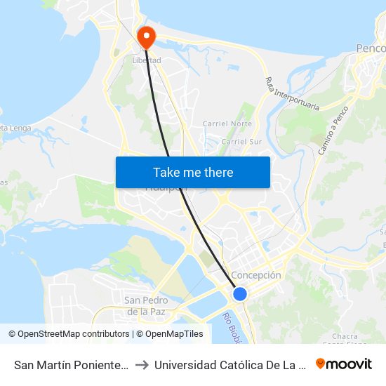 San Martín Poniente Esq. Arturo Prat to Universidad Católica De La Santísima Concepción map