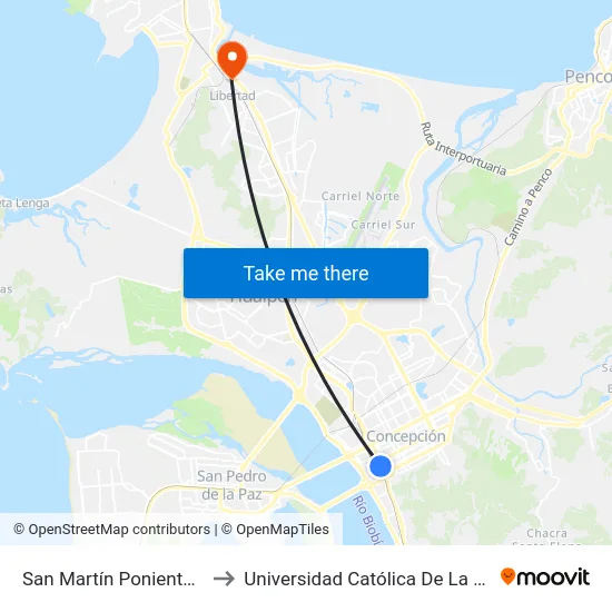 San Martín Poniente Esq. Arturo Prat to Universidad Católica De La Santísima Concepción map