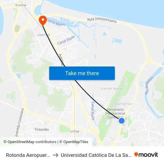 Rotonda Aeropuerto Carriel Sur to Universidad Católica De La Santísima Concepción map