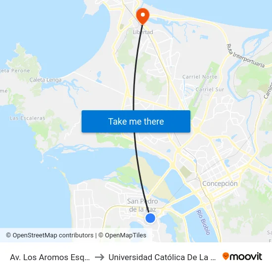Av. Los Aromos Esq Los Canelos  Sur to Universidad Católica De La Santísima Concepción map