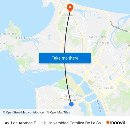 Av. Los Aromos Esq Juan Ruiz to Universidad Católica De La Santísima Concepción map