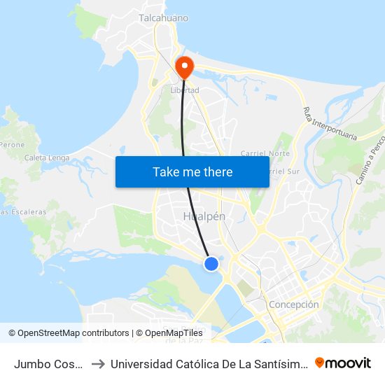 Jumbo Costanera to Universidad Católica De La Santísima Concepción map