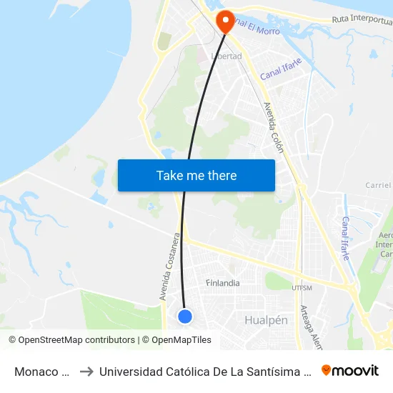 Monaco  2384 to Universidad Católica De La Santísima Concepción map