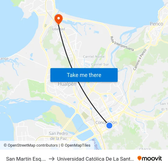San Martín Esq. Castellón to Universidad Católica De La Santísima Concepción map