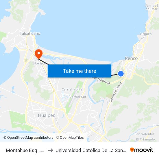 Montahue Esq Los Queules to Universidad Católica De La Santísima Concepción map