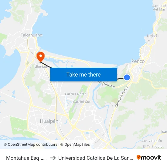 Montahue Esq Los Queules to Universidad Católica De La Santísima Concepción map