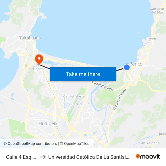 Calle 4 Esq Calle 1 to Universidad Católica De La Santísima Concepción map