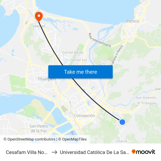 Cesafam Villa Nonguen  Oriente to Universidad Católica De La Santísima Concepción map