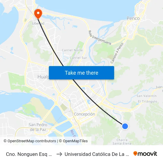 Cno. Nonguen Esq Estanque  Oriente to Universidad Católica De La Santísima Concepción map