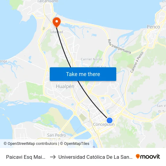 Paicavi Esq Maipu  Poniente to Universidad Católica De La Santísima Concepción map