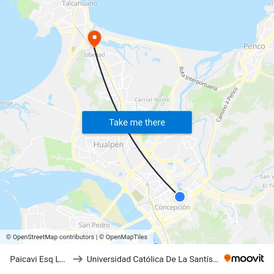 Paicavi Esq Las Heras to Universidad Católica De La Santísima Concepción map