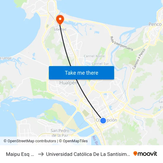 Maipu Esq Rengo to Universidad Católica De La Santísima Concepción map
