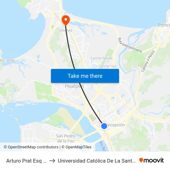 Arturo Prat Esq Las Heras to Universidad Católica De La Santísima Concepción map