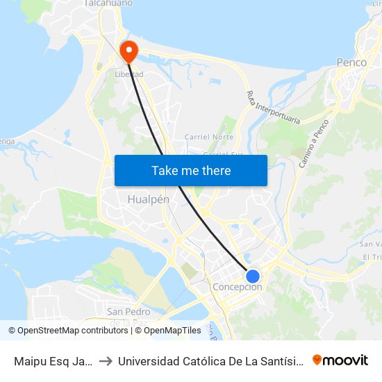 Maipu Esq Janequeo to Universidad Católica De La Santísima Concepción map