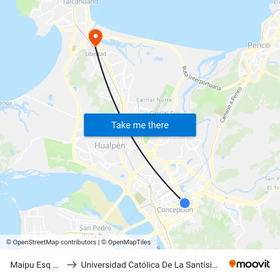Maipu Esq Paicavi to Universidad Católica De La Santísima Concepción map