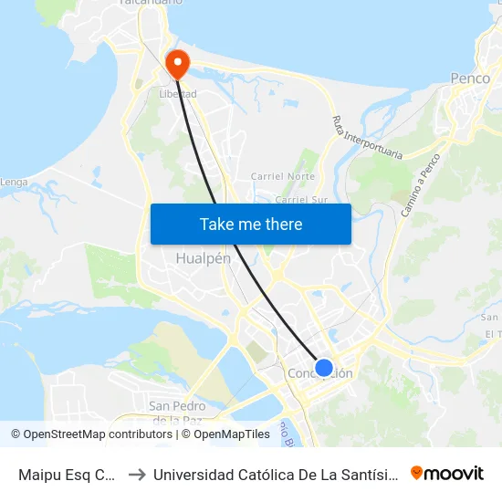 Maipu Esq Castellon to Universidad Católica De La Santísima Concepción map