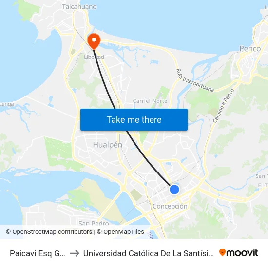 Paicavi Esq Gral Cruz to Universidad Católica De La Santísima Concepción map