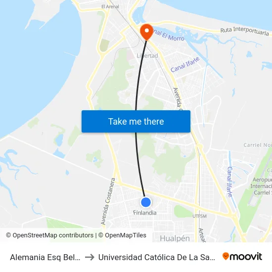 Alemania Esq Belgica  Oriente to Universidad Católica De La Santísima Concepción map