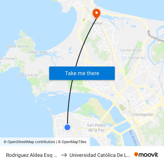 Rodriguez Aldea Esq Pasaje Cinco A  Norte to Universidad Católica De La Santísima Concepción map