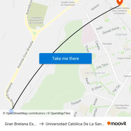 Gran Bretana Esq Inchalam to Universidad Católica De La Santísima Concepción map