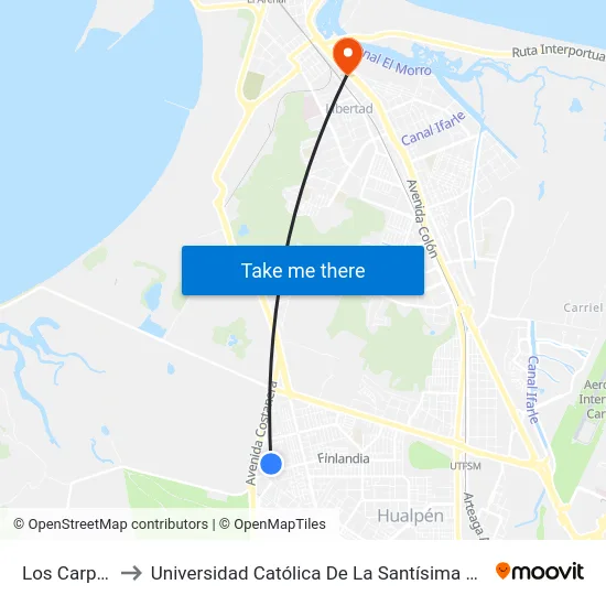 Los Carpatos to Universidad Católica De La Santísima Concepción map