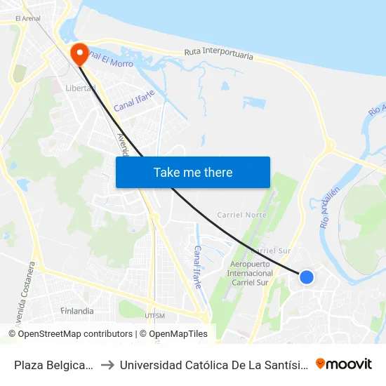 Plaza Belgica  Oriente to Universidad Católica De La Santísima Concepción map