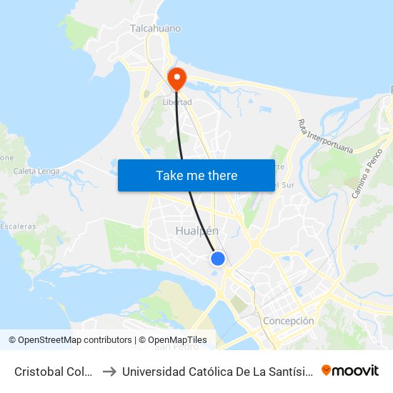 Cristobal Colon 8994 to Universidad Católica De La Santísima Concepción map