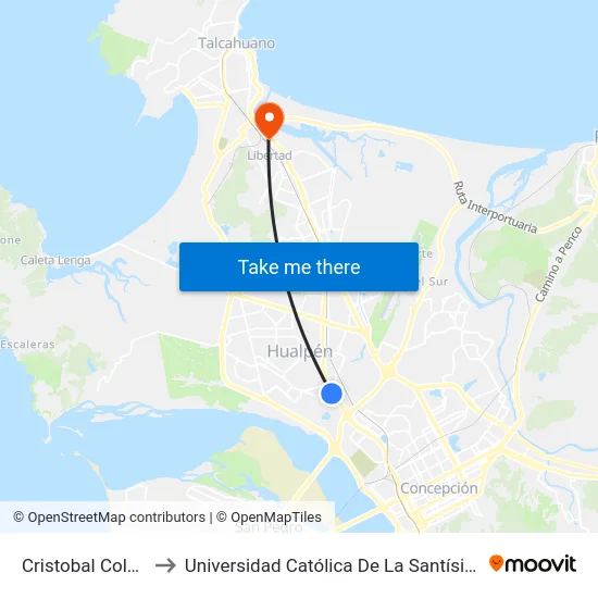 Cristobal Colon 8994 to Universidad Católica De La Santísima Concepción map