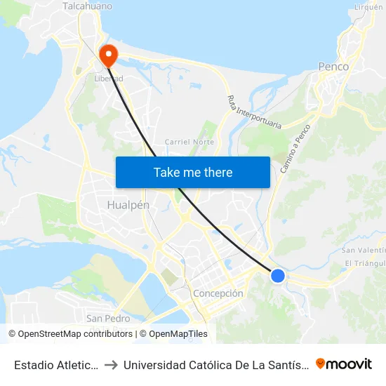 Estadio Atletico Militar to Universidad Católica De La Santísima Concepción map