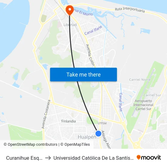 Curanihue Esq Chaiten to Universidad Católica De La Santísima Concepción map