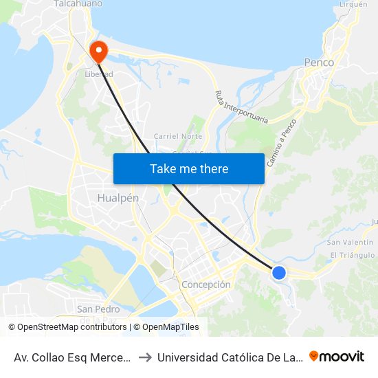 Av. Collao Esq Mercedes Marin Del Solar to Universidad Católica De La Santísima Concepción map