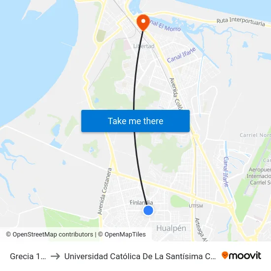 Grecia  1234 to Universidad Católica De La Santísima Concepción map