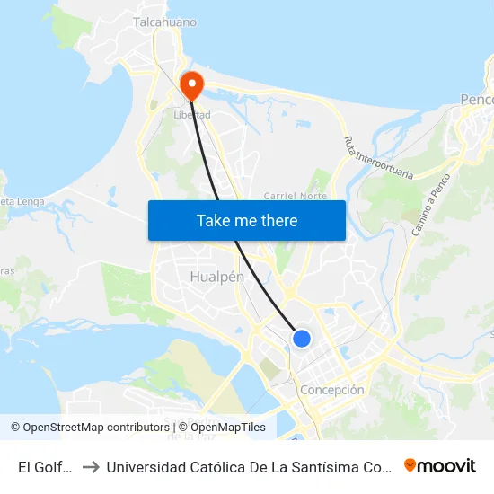 El Golf P2 to Universidad Católica De La Santísima Concepción map