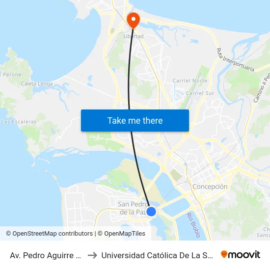 Av. Pedro Aguirre Esq. Pincheira to Universidad Católica De La Santísima Concepción map