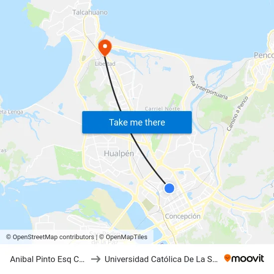 Anibal Pinto Esq Cristian Canales to Universidad Católica De La Santísima Concepción map