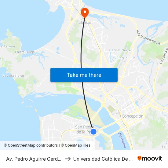 Av. Pedro Aguirre Cerda Esq. Super Ganga (S) to Universidad Católica De La Santísima Concepción map